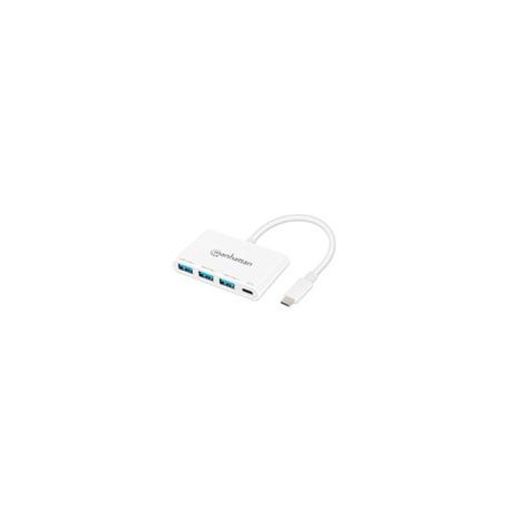 HUB USB-C,MANHATTAN,168434, 3 PTOS A + 1 PTO C PD, 5GBPS, BLANCO MANHATTAN 168434